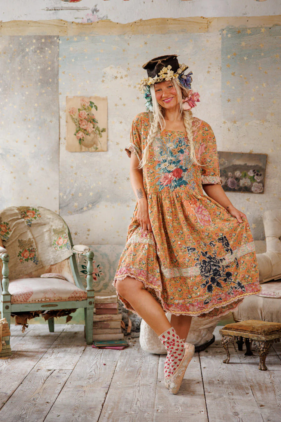 Floral Applique Taigi Dress
