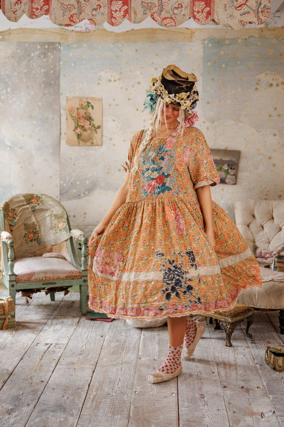 Floral Applique Taigi Dress