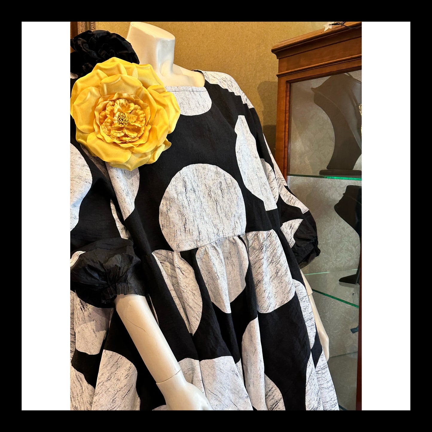 Custom made Black and White Linen Spot Dress
