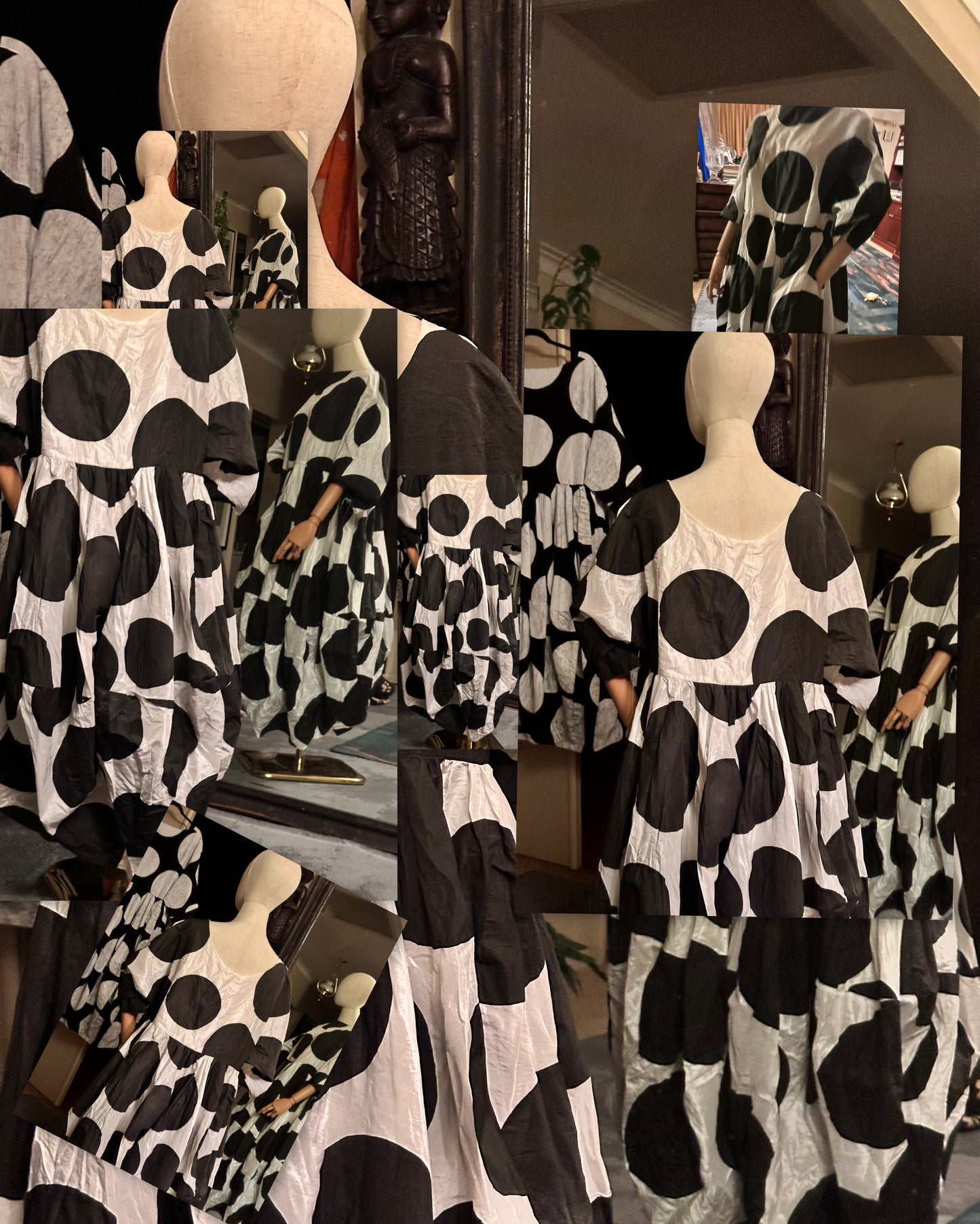 Black and White Hand Printed Spot Dress. Made to Order