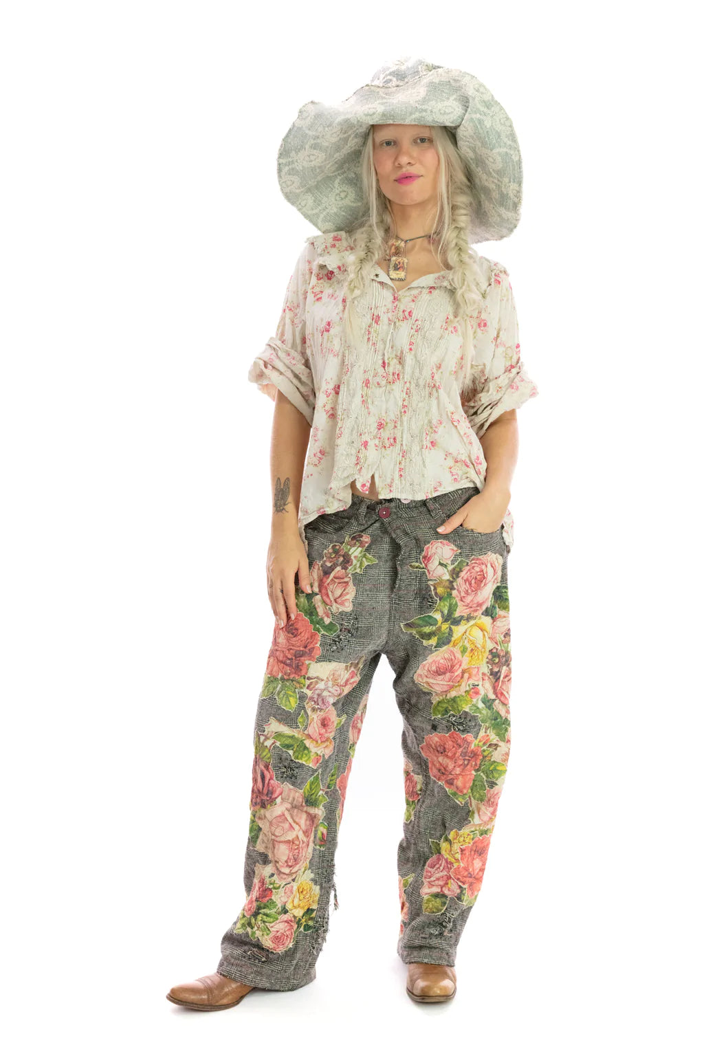 Appliqué Flower Miner Pants