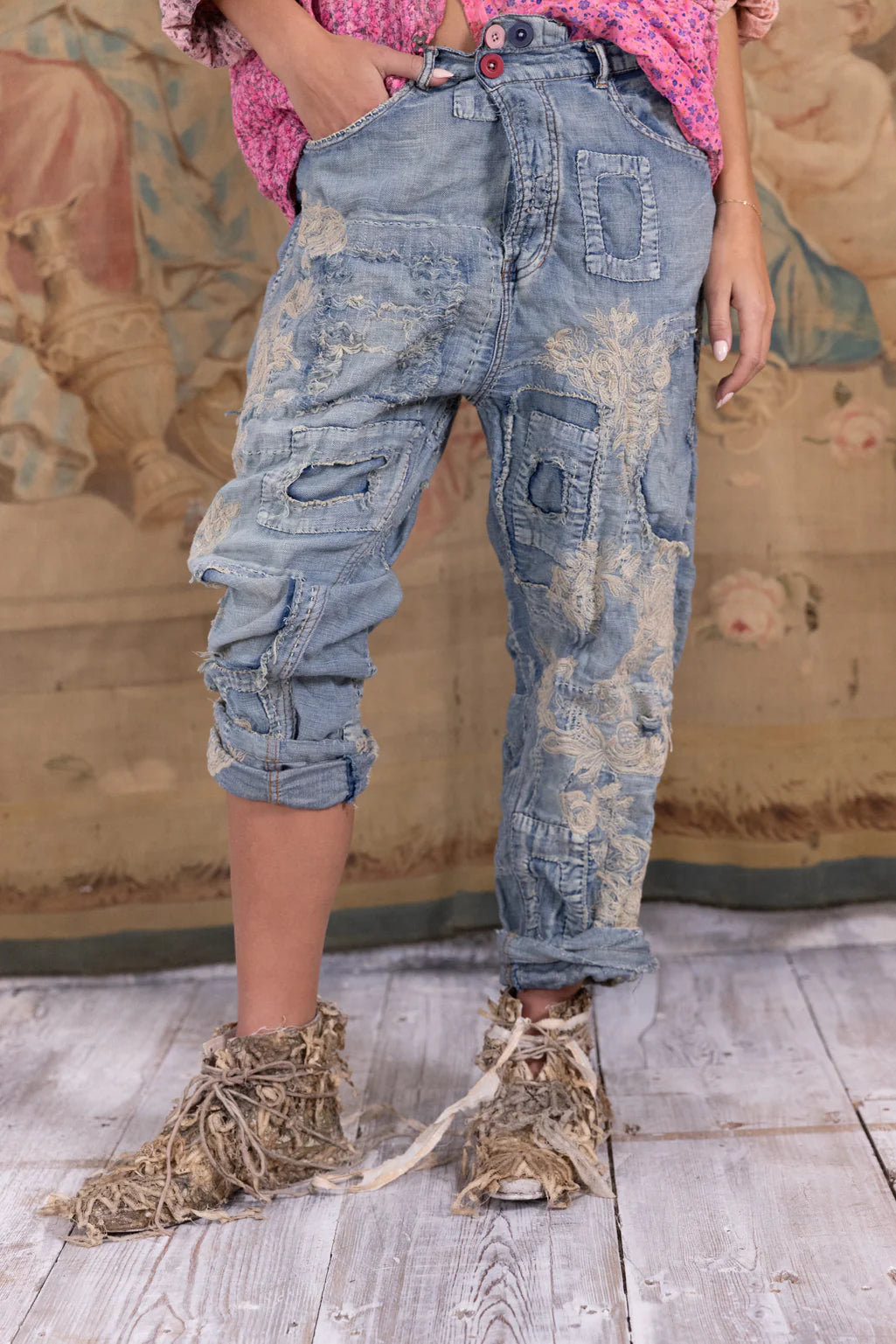 Lace Embroidered Miner Denims