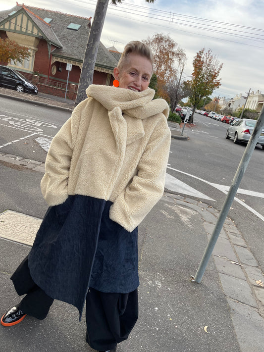 Faux Shearling and Washed Denim