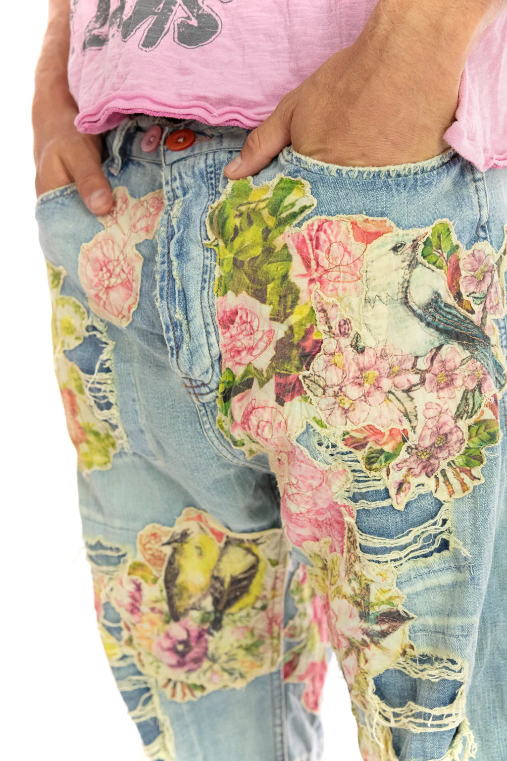 Floral Appliqué Miner Denims